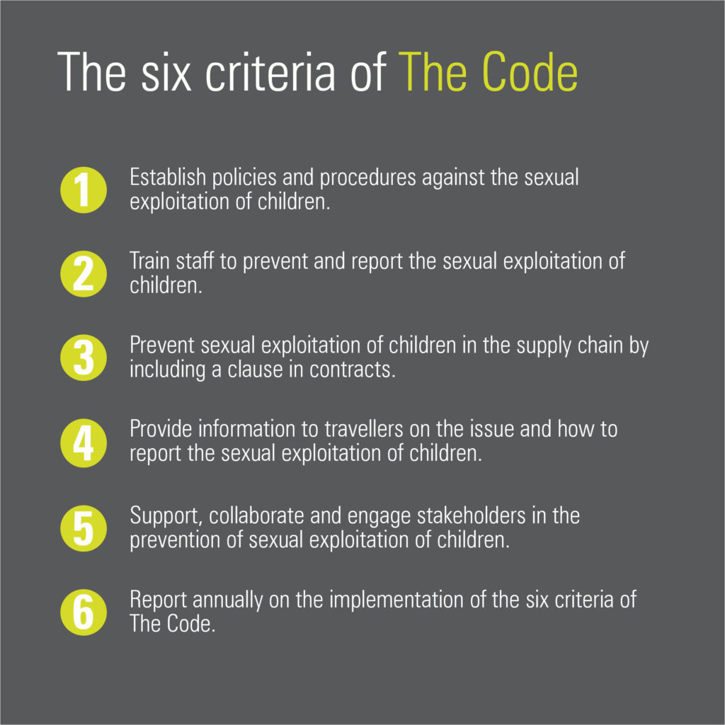 Six critieria the Code sexual exploitation tourism ECPAT