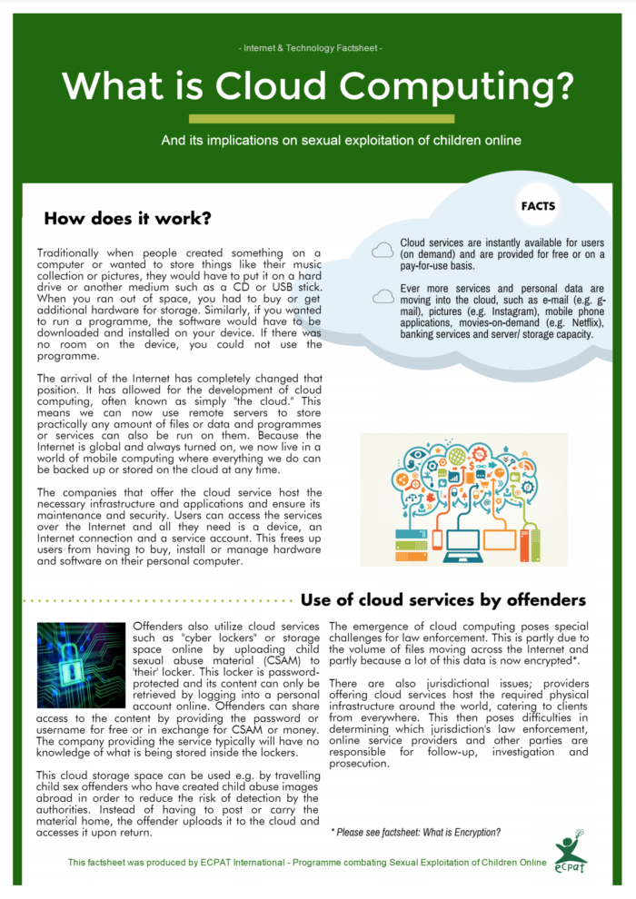 Factsheets on Internet and Technology: Cloud Computing - ECPAT